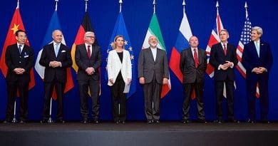 The ministers of foreign affairs of France, Germany, the European Union, Iran, the United Kingdom and the United States as well as Chinese and Russian diplomats announcing the framework for a Comprehensive agreement on the Iranian nuclear program (JCPOA) in Lausanne, 2 April 2015 Photo Credit: US State Department..