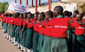 Students march to Nyakuron Cultural Center in Juba, South Sudan, April 2, 2015, during International Day for Mine Awareness and Assistance in Mine Action (Courtesy UN/JC McIlwaine)