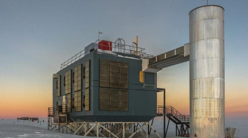 The IceCube Lab in March 2017, with the South Pole station in the background. Credit IceCube Collaboration