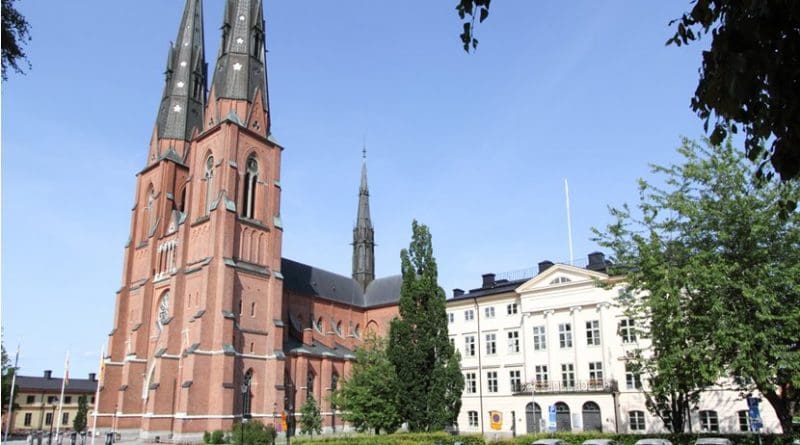 Uppsala Cathedral, Uppsala, Sweden. Photo by Szilas, Wikipedia Commons.