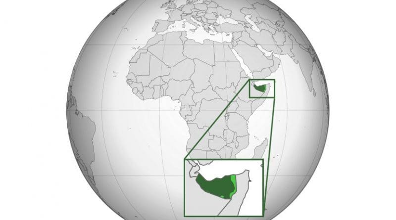 Somaliland (dark green), disputed territory (light green). Source: Wikipedia Commons.