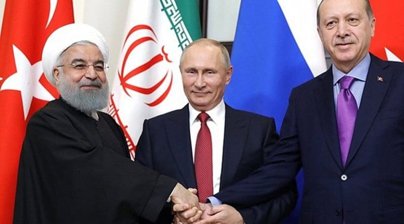 Russia's President Vladimir Putin meets with President of Iran Hassan Rouhani and President of Turkey Recep Tayyip Erdogan. Photo Credit: Kremlin.ru