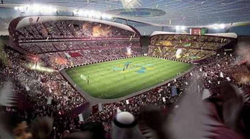 Artist's impression of the Lusail Iconic Stadium being built in Lusail, Qatar for 2022 World Cup. Source: Wikipedia Commons.