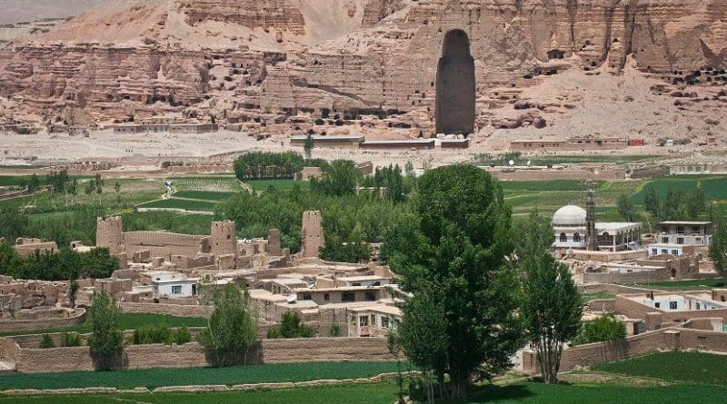 The cavity where the largest of the Buddha’s of Bamiyan statues, known to locals as the "Father Buddha," used to stand towers above the Bamyan valley, June 16, 2012. The monumental statues were built in A.D. 507 and 554 and were the largest statues of standing Buddha on Earth until the Taliban dynamited them in 2001. Photo Credit: Sgt. Ken Scar, US Army, Wikimedia Commons.