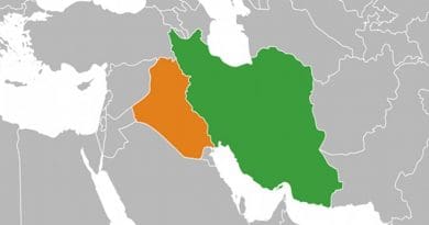 Locations of Iran (green) and Iraq (orange). Source: WIkipedia Commons.