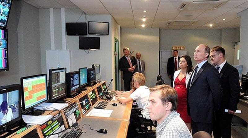 Vladimir Putin during a visit to the new RT broadcasting centre. Photo Credit: Kremlin.ru