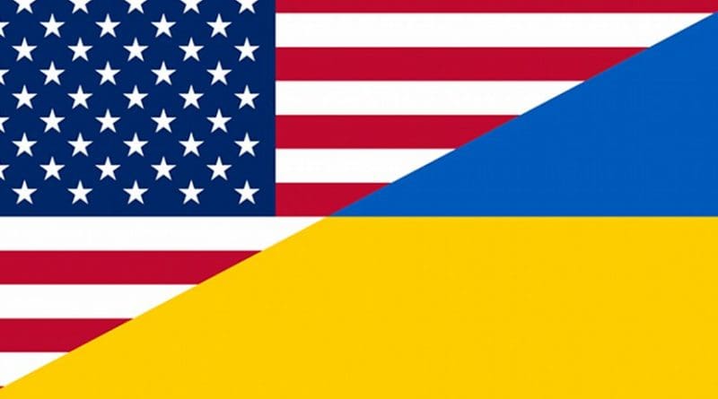 Flags of Ukraine and United States.