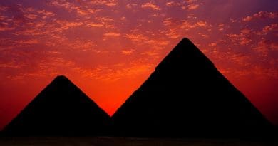 Sunset over the pyramids in Egypt.