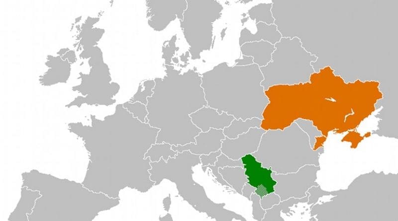 Locations of Serbia (green) and Ukraine. Source: Wikipedia Commons.