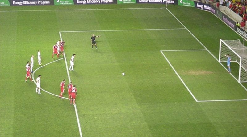 Player preparing to take a penalty kick. Photo by Michael Barera, Wikipedia Commons.