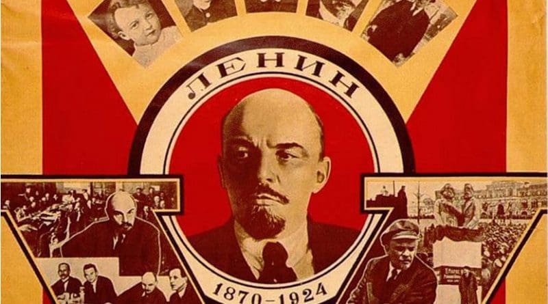 A Soviet propaganda poster featuring Vladimir Lenin (1870-1924), published on the fifth anniversary of his death in 1929. Source: Wikipedia Commons.