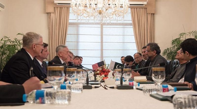 Defense Secretary James N. Mattis meets with Pakistani Prime Minister Shahid Khaqan Abbasi during a visit to Islamabad, Dec. 4, 2017. Mattis is traveling to Egypt, Jordan, Pakistan and Kuwait to reaffirm the enduring U.S. commitment to partnerships in the Middle East, West Africa and South Asia. DoD photo by Army Sgt. Amber I. Smith