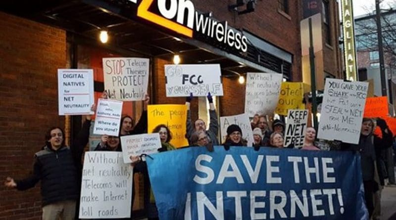 Net Neutrality protest in Baltimore. One of more than 700 held on December 7, 2017 the Internet day of action. Photo via popularresistance.org.