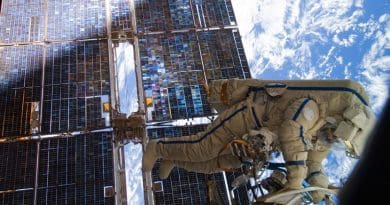 Cosmonaut Sergey Volkov works outside the International Space Station on August 3, 2011. Photo Credit: NASA, Wikipedia Commons.