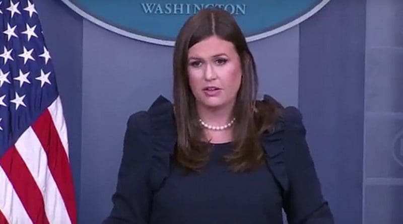 Sarah Huckabee Sanders. Photo Credit: Screenshot White House video.