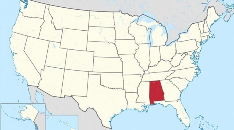Location of Alabama in the United States. Source: Wikipedia Commons.