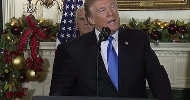 US President Donald Trump delivering statement on decision to recognize Jerusalem as capital of Israel. Photo Credit: Screenshot of White House video.