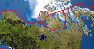 The Northwest Passage and its approach lanes, based upon a NASA image. Source: Wikimedia Commons.