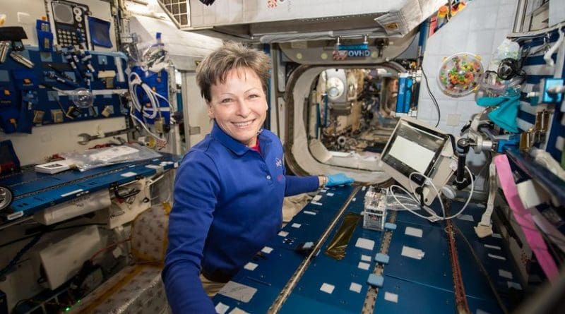NASA astronaut Peggy Whitson performed the Genes in Space-3 investigation aboard the space station using the miniPCR and MinION, developed for previously flown investigations. Credit NASA
