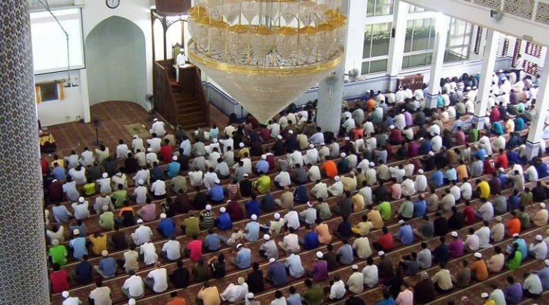 Muslims participating in Friday Prayers at a university in Malaysia. Source: Wikipedia Commons.