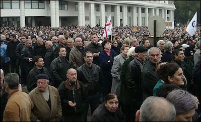 Peaceful uprisings against corrupt regimes swept the post-Soviet space, beginning with Georgia's Rose Revolution (above) and Ukraine's Orange Revolution in late 2004-05. Lebanon also underwent a revolution in 2005. Putin saw the hand of Washington behind these events.