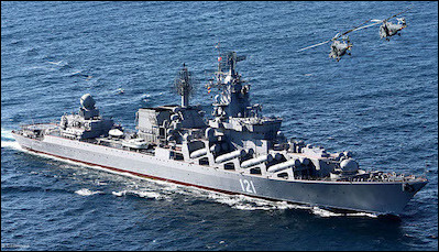 To preempt a U.S. response following a chemical attack in Ghouta by the Assad regime, Putin sent a Moskva missile cruiser, a Baltic Fleet destroyer, and a Black Sea Fleet frigate into the eastern Mediterranean.