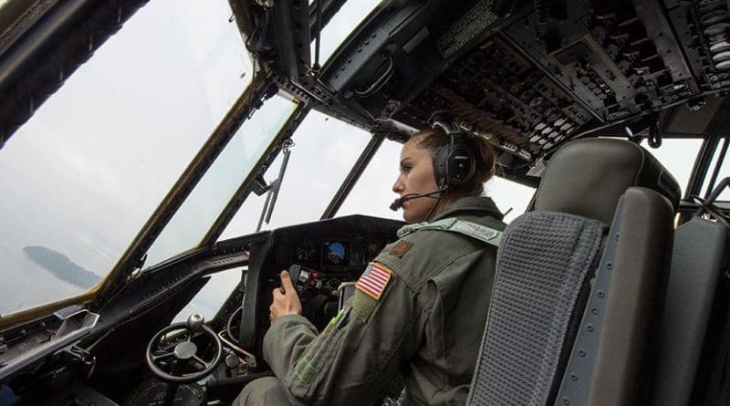 Airman with 731st Airlift Squadron pilots C-130 Hercules as part of U.S. Army Africa Exercise Central Accord 2016, in Libreville, Gabon (DOD/ Brian Kimball)