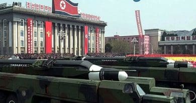 North Korean missiles in military parade.