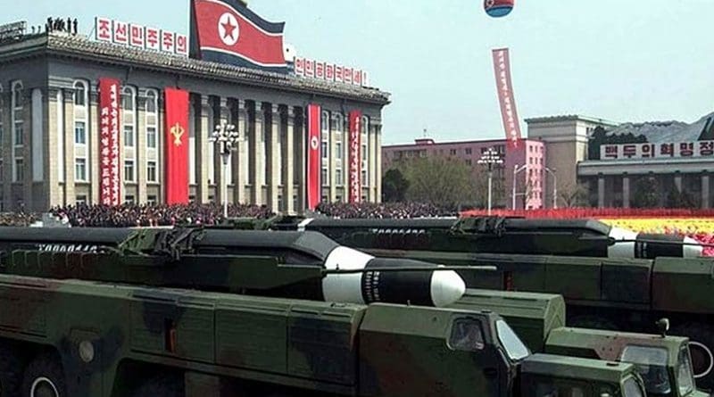 North Korean missiles in military parade.