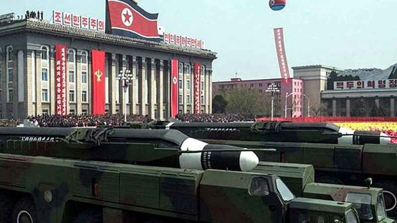 North Korean missiles in military parade.