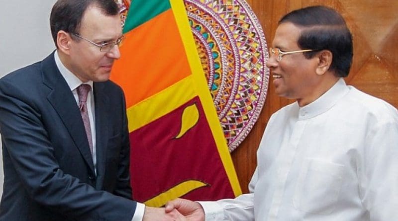 Russia's Deputy Chief Executive Officer of ROSATOM for International Relations Nikolay Spasskiy and Sri Lanka's President Maithripala Sirisena. Photo Credit: Sri Lanka government.
