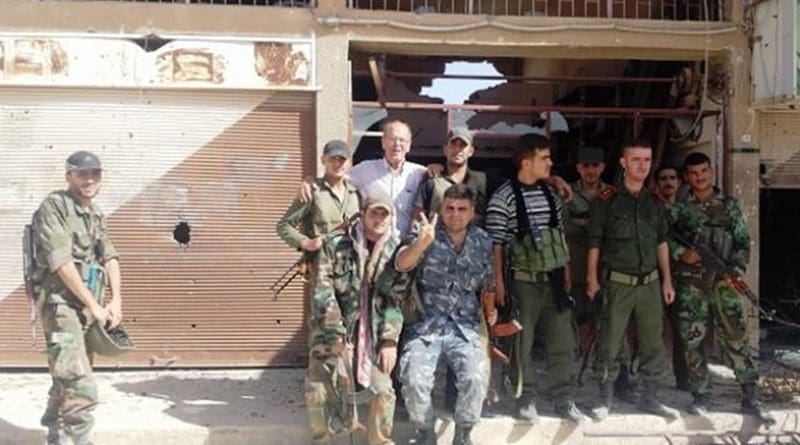 2018 will likely present an intensification of the Syrian Civil War with rebels such as the gentleman shown above with the author, and scores of thousands more, vowing not to give up the fight with the foreign proxies until their country is "liberated." Photo courtesy of Franklin Lamb.