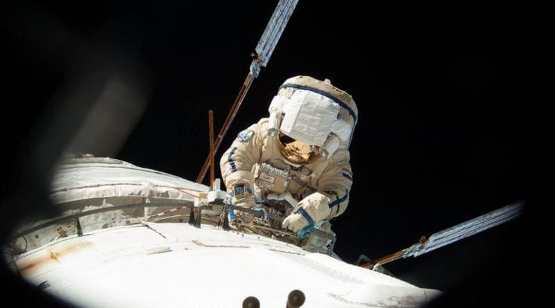 Clad in a Russian Orlan spacesuit, cosmonaut Alexander Misurkin conducts a spacewalk outside the International Space Station Aug. 22, 2013, during Expedition 36. On Friday, Feb. 2, 2018, Misurkin will participate in the fourth spacewalk of his career. Credits: NASA