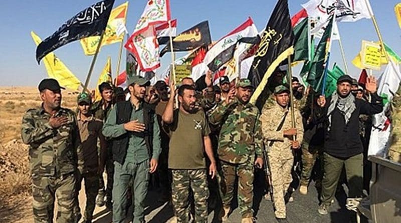 Hashd al-Sha’bi militia fighters parading after the liberation of al-Qaim village, Nov. 3, 2017. Photo via Syria Comment.