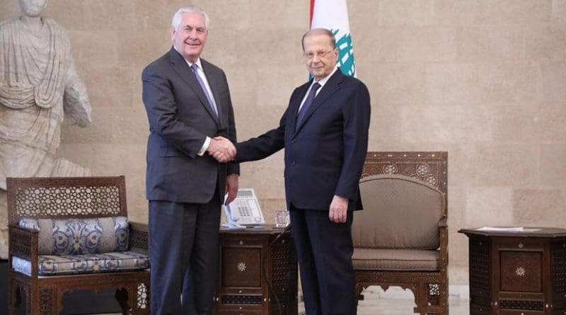 U.S. Secretary of State Rex Tillerson meets with Lebanese President Michel Aoun at the Baabda Presidential Palace in Beirut, Lebanon on February 15, 2018. [State Department photo/ Public Domain]