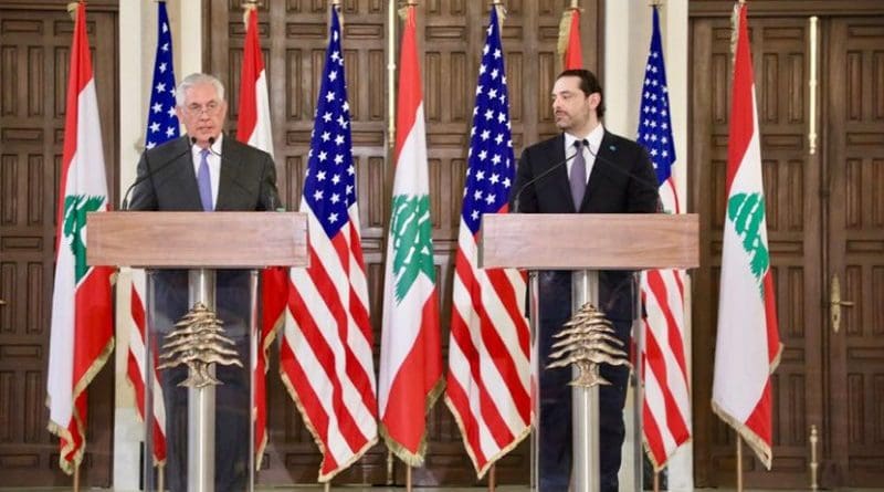 U.S. Secretary of State Rex Tillerson participates in joint press availability with Lebanese Prime Minister Saad Al Hariri at the Grand Serail in Beirut, Lebanon on February 15, 2018. [State Department photo/ Public Domain]