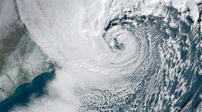 A powerful nor'easter battered the US East Coast on Jan. 4, 2018. Credit NOAA