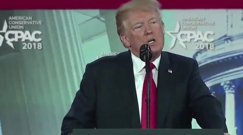 US President Donald Trump speaks at CPAC 2018. Photo: White House video.