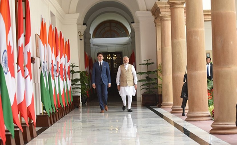 India's Prime Minister, Shri Narendra Modi with the Prime Minister of Canada, Mr. Justin Trudeau, at Hyderabad House, in New Delhi . Photo Credit: India PM Office.