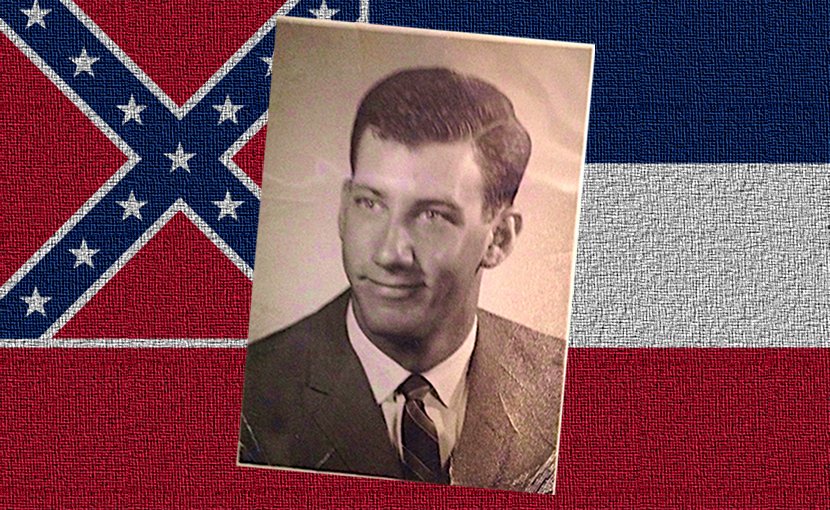 Civil rights activist Paul Morganstern and Mississippi flag.