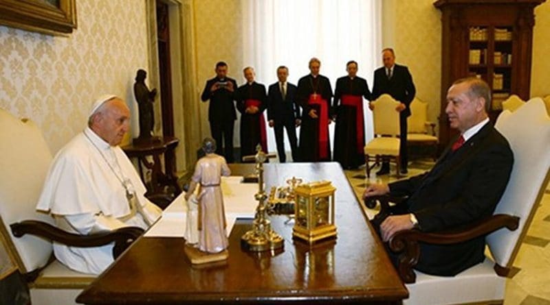Turkey's President Recep Tayyip Erdoğan with Pope Francis at the Vatican. Photo Credit: Turkey President's Office.