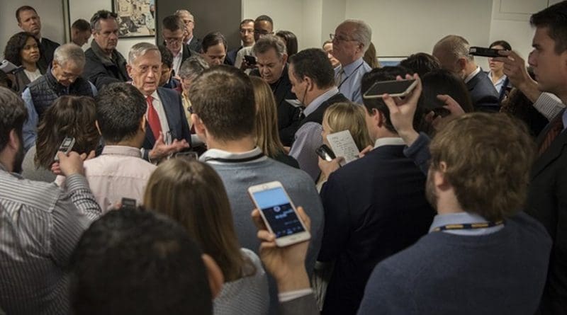 Defense Secretary James N. Mattis speaks with reporters at the Pentagon. DoD photo by Air Force Tech Sgt. Vernon Young Jr.