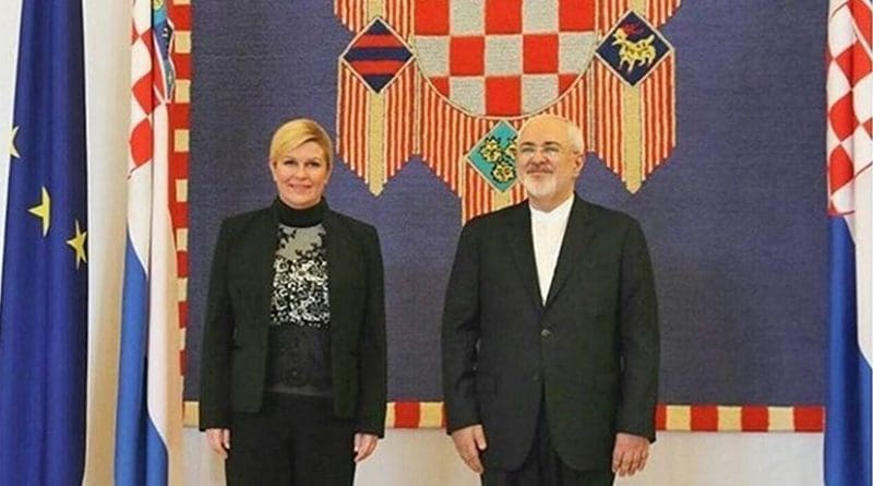 Iranian Foreign Minister Mohammad Javad Zarif with Croatian President Kolinda Grabar-Kitarovic. Photo Credit: Tasnim News Agency.