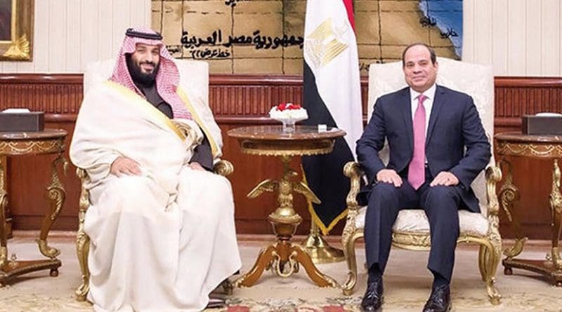 Crown Prince Mohammed bin Salman, left, with Egyptian President Abdel Fattah El-Sisi in Cairo on Sunday. (SPA)
