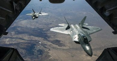 File photo of two Air Force F-22 Raptors fly over Syria, while supporting Operation Inherent Resolve. Air National Guard photo by Staff Sgt. Colton Elliott