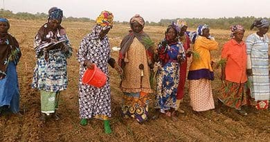 Members of the women's cooperative use climate-resilient organic compost and biopesticides in their farm. Credit: UN Women