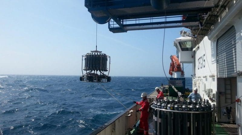 This is a water sampling in the Celtic Sea with a clean CTD System. Credit Photo: D. Rusiecka, GEOMAR.
