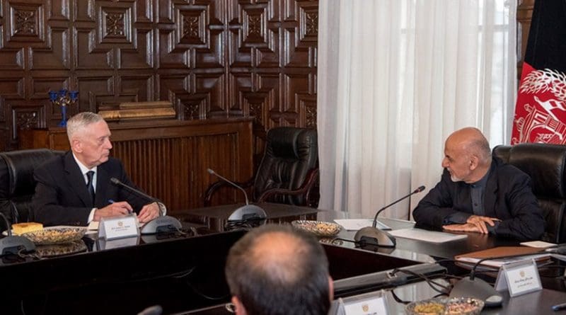 Defense Secretary James N. Mattis meets with Afghan President Ashraf Ghani, right, during a visit to Kabul, Afghanistan, Mar. 13, 2018. DoD photo by Army Sgt. Amber I. Smith