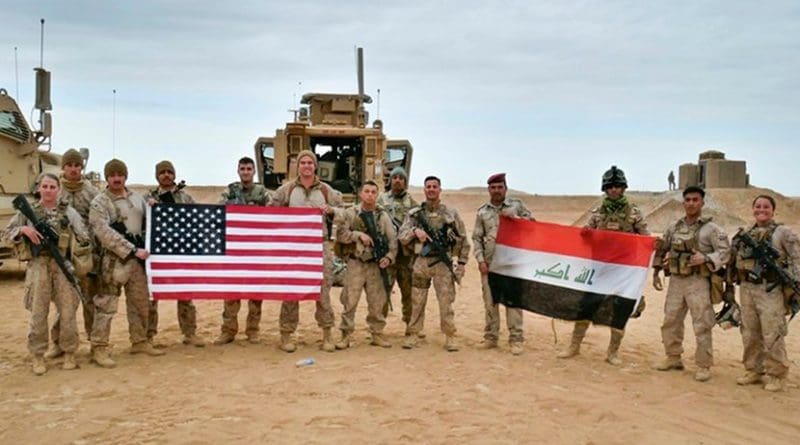 U.S. Marines deployed in support of Combined Joint Task Force Operation Inherent Resolve pose with Iraqi service members in Iraq, Nov. 27, 2017. Marine Corps photo by Capt. Christian Lopez