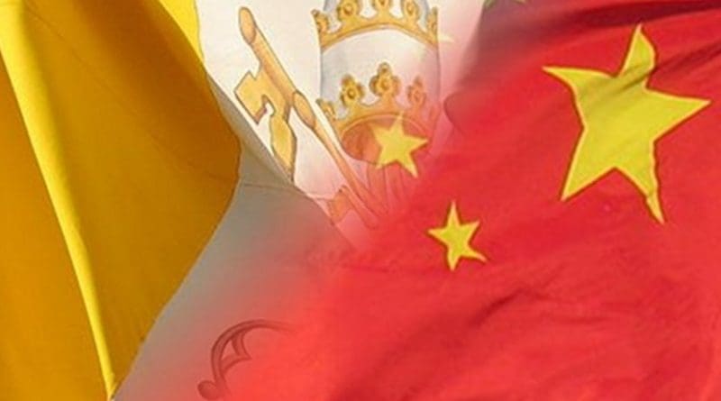 Flags of the Vatican and China.